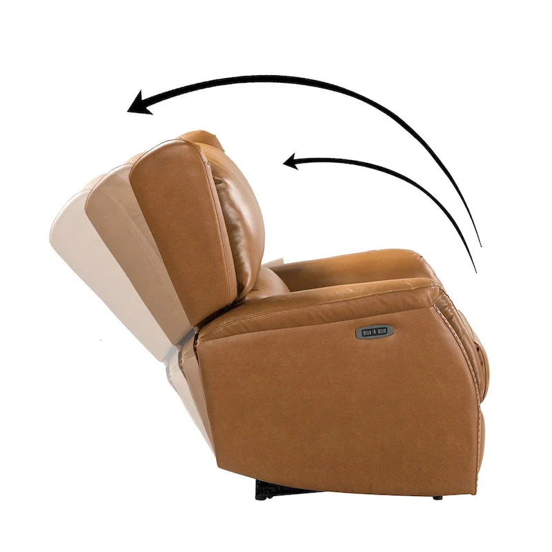 Genuine Leather Power Recliner with USB Port – Wingback Nailhead Set of 2