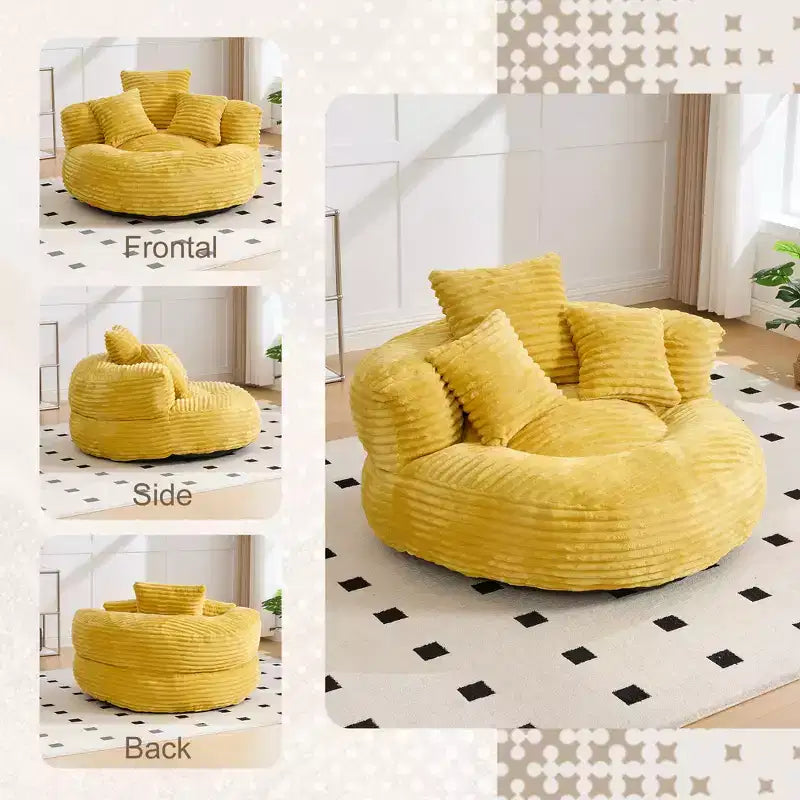 Bean Bag Sofa for Adults Kids, Oversized Corduroy Bean Bag Chair with 3 Pillows & Armrest for Living Room Bedroom