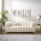 85 Modern Waffle Fabric Couch, Leisure Comfortable Sofa