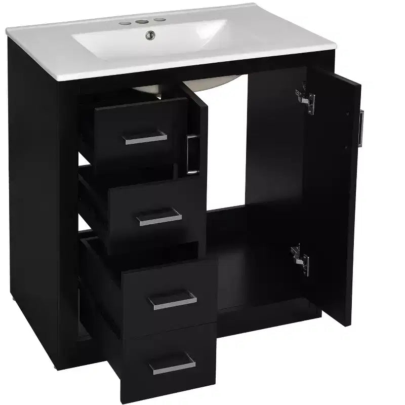 30 Single Sink Bathroom Vanity with Cabinet & 3 Drawers – Black / Blue / Green / Indigo / White