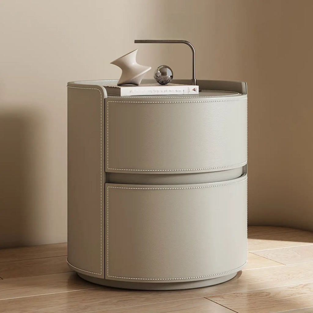 Modern Leather Tray Round 2-Drawer Nightstand