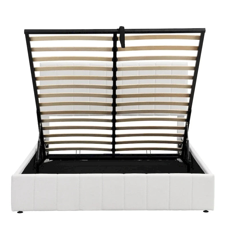 Queen size Upholstered Platform bed with a Hydraulic Storage System - Beige