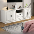 Meuble TV moderne blanc en bois avec rangement et gestion des câbles