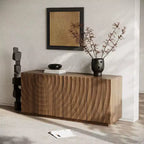 59 Modern Spiral Sideboard Buffet Cabinet, Low Profile Art Entryway Storage Cabinet with 3D Ripple Texture Doors
