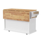Large Kitchen Island with Wood Drop Leaf, Embossed Texture Rolling Kitchen Cart wDoors and Drawers wStorage for Kitchen, White