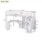 Twin Size Loft Bed with L-Shaped Desk, 3 Drawers, Cabinet, Staircase Storage, Solid Pine/MDF Build