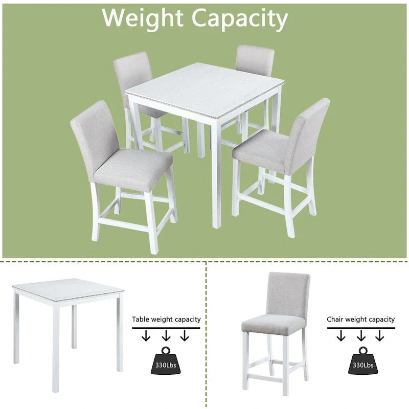 Modern 5-Piece Dining Set with Square Counter Height Table & 4 Upholstered Chairs