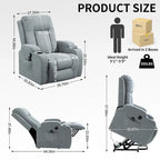 Power Lift Recliner Chair, Modern Single Motor Massage Sofa Chair with Lumbar Heating, USB Charging Port, Cup Holders