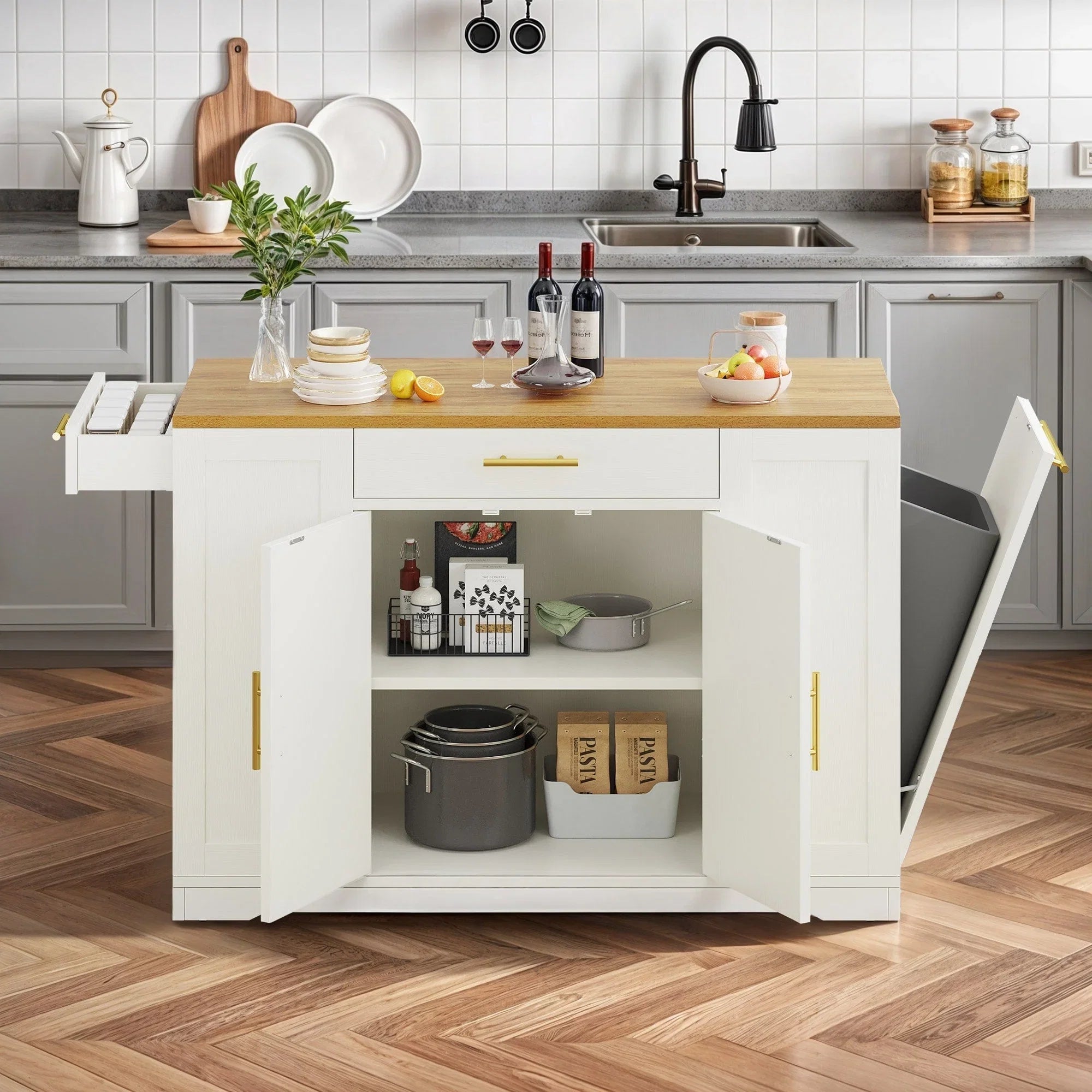 Moasis 53-inch Rolling Kitchen Island Storage Cabinet Portable Mobile Kitchen Cart