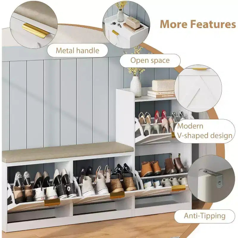 Shoe Storage Cabinet with Bench & 4 Flip Drawers - Narrow Entryway Organizer for 35-40 Pairs