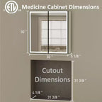 Bathroom Medicine Cabinet with LED Mirror, Surface or Recessed Mount, Dimmable Light, Anti-Fog, Adjustable Shelving