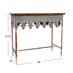Console en métal finition zinc et bois à bord festonné