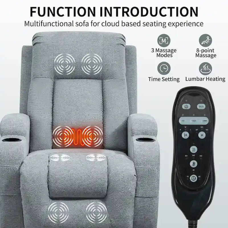 Power Lift Recliner Chair, Modern Single Motor Massage Sofa Chair with Lumbar Heating, USB Charging Port, Cup Holders