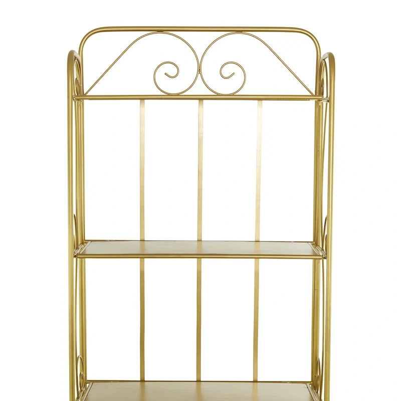Metal Scroll Indoor Outdoor Tall Folding 5 Shelves Bakers Rack - Gold or White - Roche River Decor
