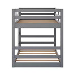 Low Bunk Bed , Wooden Floor Bunk Bed with Ladder, Bunk Bed with Full Guardrails