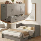 Mjkone Queen Size Convertible Murphy Cabinet Bed with USB Charging, Storage Drawers,No Mattress Included