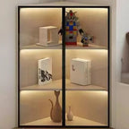 Modern Grey Metal Wood Corner Display Cabinet with Glass Door