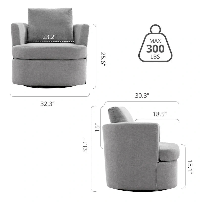 Modern Chenille Upholstered Swivel Accent Barrel Chair Set Modern Swivel Armchair for Living Room