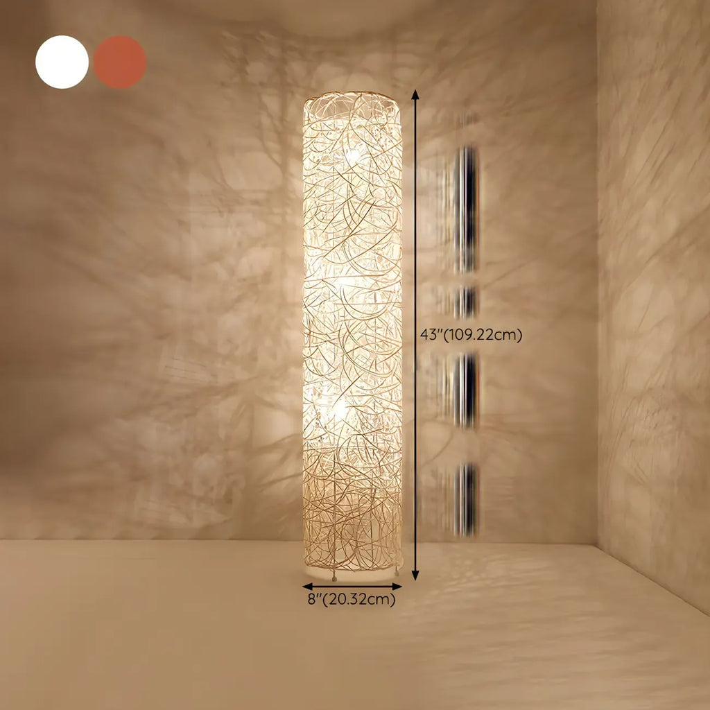 Plug In Column LED Rattan Floor Lamp for Living Room