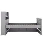 Lit plateforme capitaine double/grand avec 4 tiroirs et étagères de rangement, cadre de lit en bois massif avec tête de lit bibliothèque de rangement