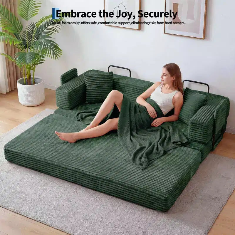 80.7 5-in-1 Convertible Sleeper Sofa Bed – Corduroy, 1200 lbs, No Assembly