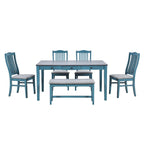 6-Piece Wooden Dining Table Set with 4 Chairs & Bench, Table with Drawer