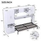 Twin Size Murphy Bed Wall Bed Frame, Wood Cabinet Bed with Built-in Wardrobe, Storage Drawers and Open Shelves, White -ModernLuxe