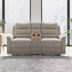 Beige/Gray Tech Fabric Reclining Loveseat Sofa, 2-Seat, Adjustable Backrest & Footrest