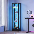Bekrvio 4-Tier Glass Display Cabinet Case with Lock, 63 Curio Cabinet Tempered Glass Door & Adjustable Shelves