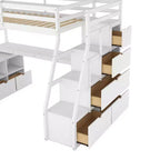 Twin Size Loft Bed with 7 Drawers, 2 Shelves, Cabinet and Desk for Kids and Teens