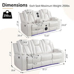 Power Reclining Sofa with Wireless Charger,Reading Light for Living Room,Faux Leather LED Light,AC/USB Port,Cup Holder,Black