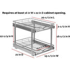 Pull Out Cabinet Organizer 2 Tier  Heavy Duty Metal with Lifetime Limited Warranty - Anti Rust Chrome Finish