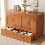 Mjkone Queen Size Convertible Murphy Cabinet Bed with USB Charging, Storage Drawers,No Mattress Included