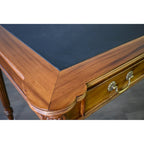 Dark Brown / Light Brown Victorian-Style Solid Mahogany Desk with Black Leather Top and 3 Drawers – Single Unit