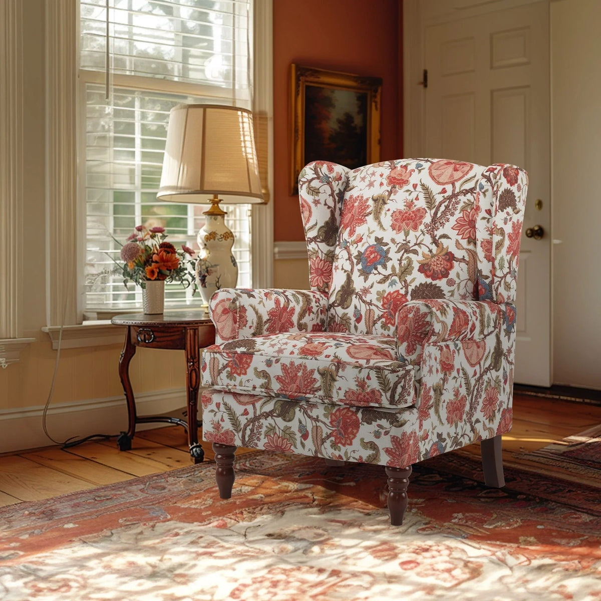 Erommy Modern Accent Chair, High Back Armchair, Upholstered Fabric Button Single Sofa with Wooden Legs for Living Room
