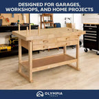 Olympia Tools Banco da Lavoro in Legno di Gomma, 4 Cassetti, Capacità di Carico 204 kg