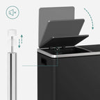 SONGMICS Poubelle double, 60L, en acier inoxydable, noire