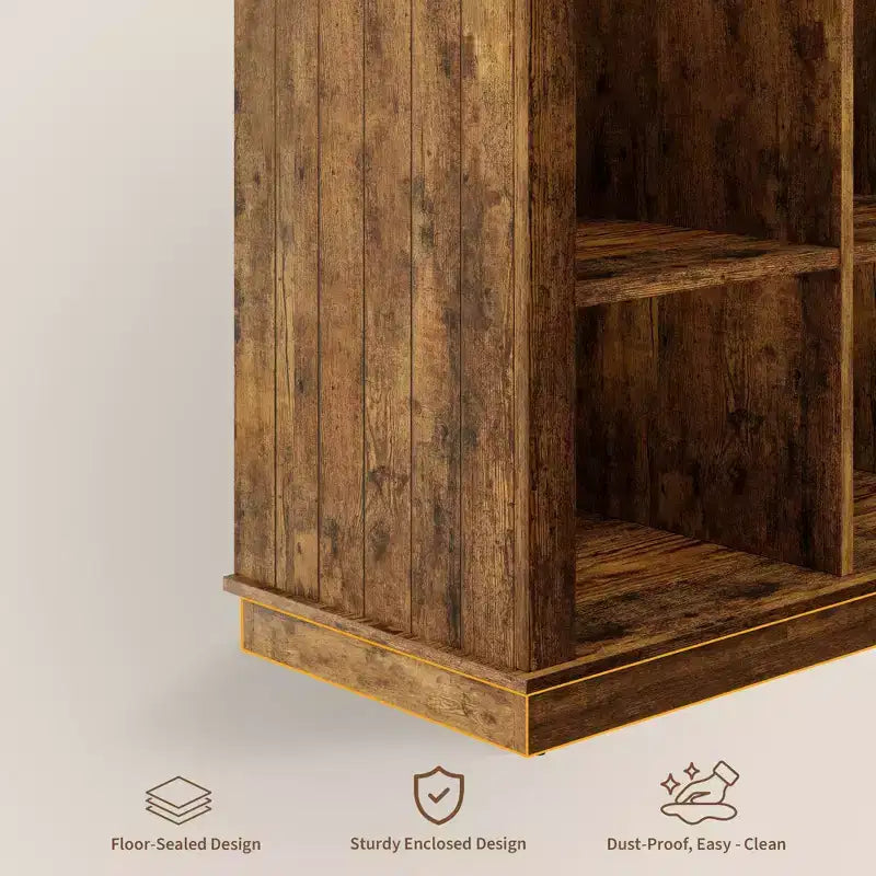 8 Cube Storage Organizer Bookshelf, Farmhouse Horizontal Bookcase, 62 Inch Wood Storage Bookcase for Entryway, Long Low Bookshelves for Living Room