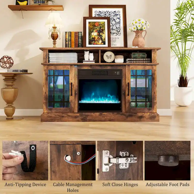 TV Stand with Electric Fireplace LED Lights Remote Controls