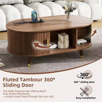 CLIHOME Wooden Farmhouse TV Stand & Coffee Table Set with Charging Station, Oval Fluted Media Console for TVs up to 80