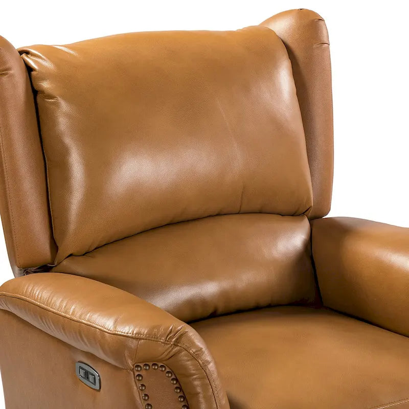 Genuine Leather Power Recliner with USB Port – Wingback Nailhead Set of 2