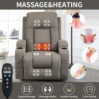 Power Lift Recliner Chair, Modern Single Motor Massage Sofa Chair with Lumbar Heating, USB Charging Port, Cup Holders