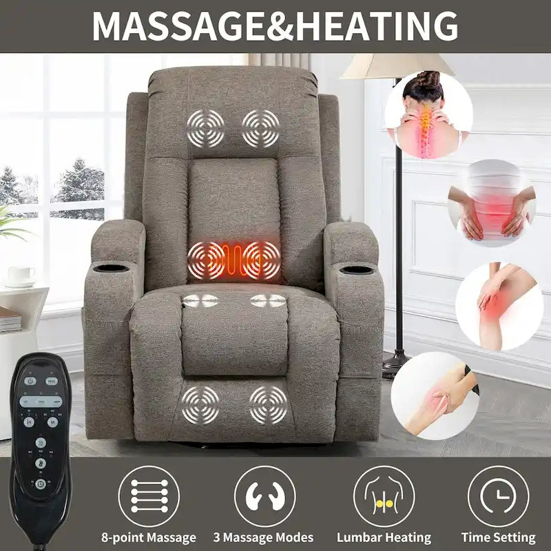 Power Lift Recliner Chair, Modern Single Motor Massage Sofa Chair with Lumbar Heating, USB Charging Port, Cup Holders