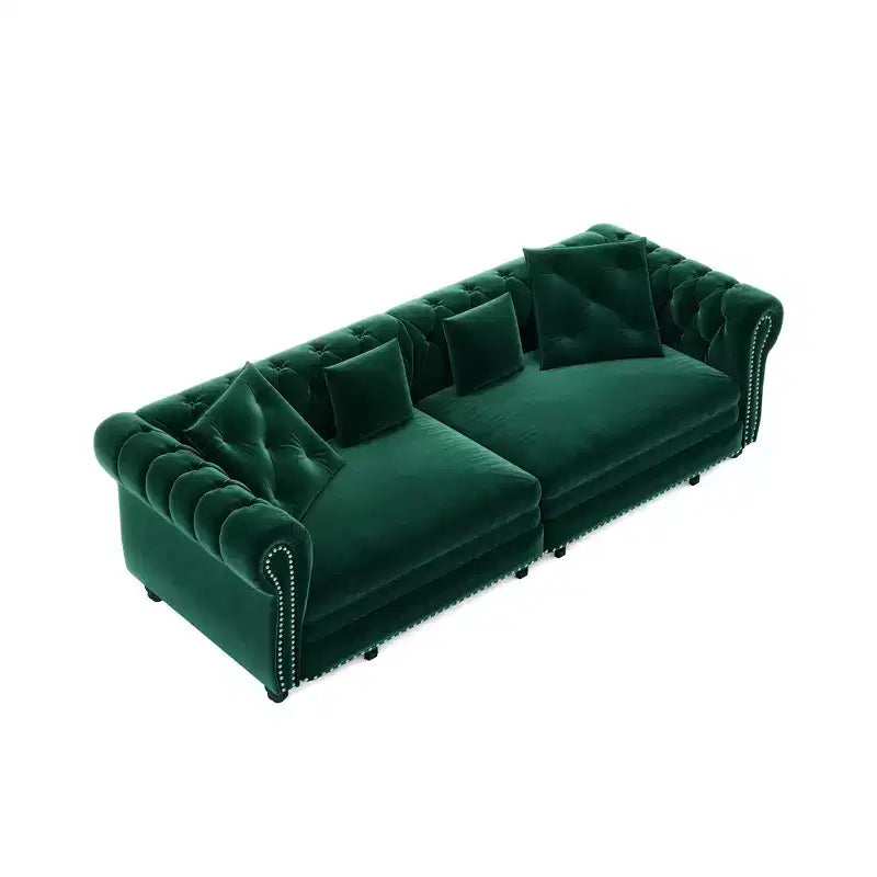 Whisen Velvet 3-in-1 King Size Pull-Out Sofa Bed & Convertible Sleeper Sofa with Movable Ottoman, Tufted Design