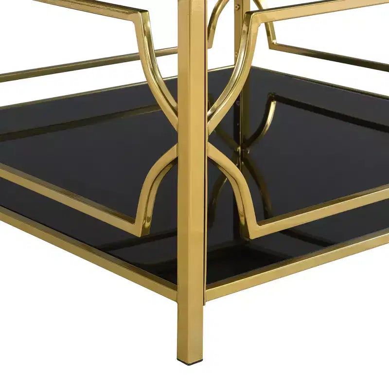 Merax Square Coffee Table with Black or Clear Glass Top and Two-Tier Display Shelf