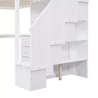 Twin Size Loft Bed with L-Shaped Desk, 3 Drawers, Cabinet, Staircase Storage, Solid Pine/MDF Build