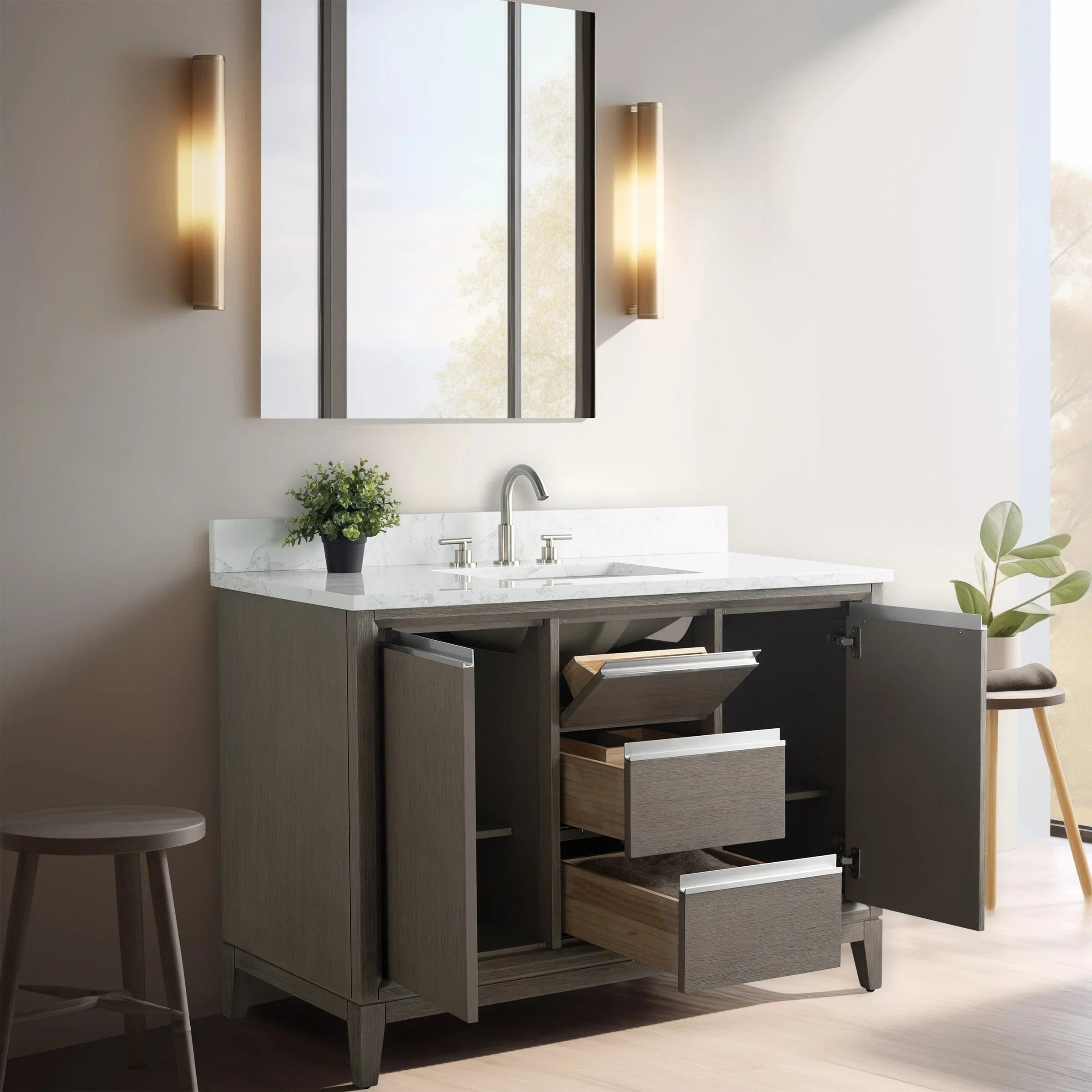 Vanity Art Bathroom Vanity with Ceramic Sink and Engineered Marble Top