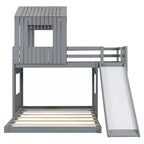 Luxystar Twin Over Full Wood Bunk Bed with Playhouse, Slide and Guardrails