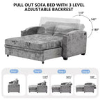 61.6 Modern Chenille Convertible Sofa Bed with USB Ports, Cup Holders & Adjustable Backrest for Living Room, Apartment