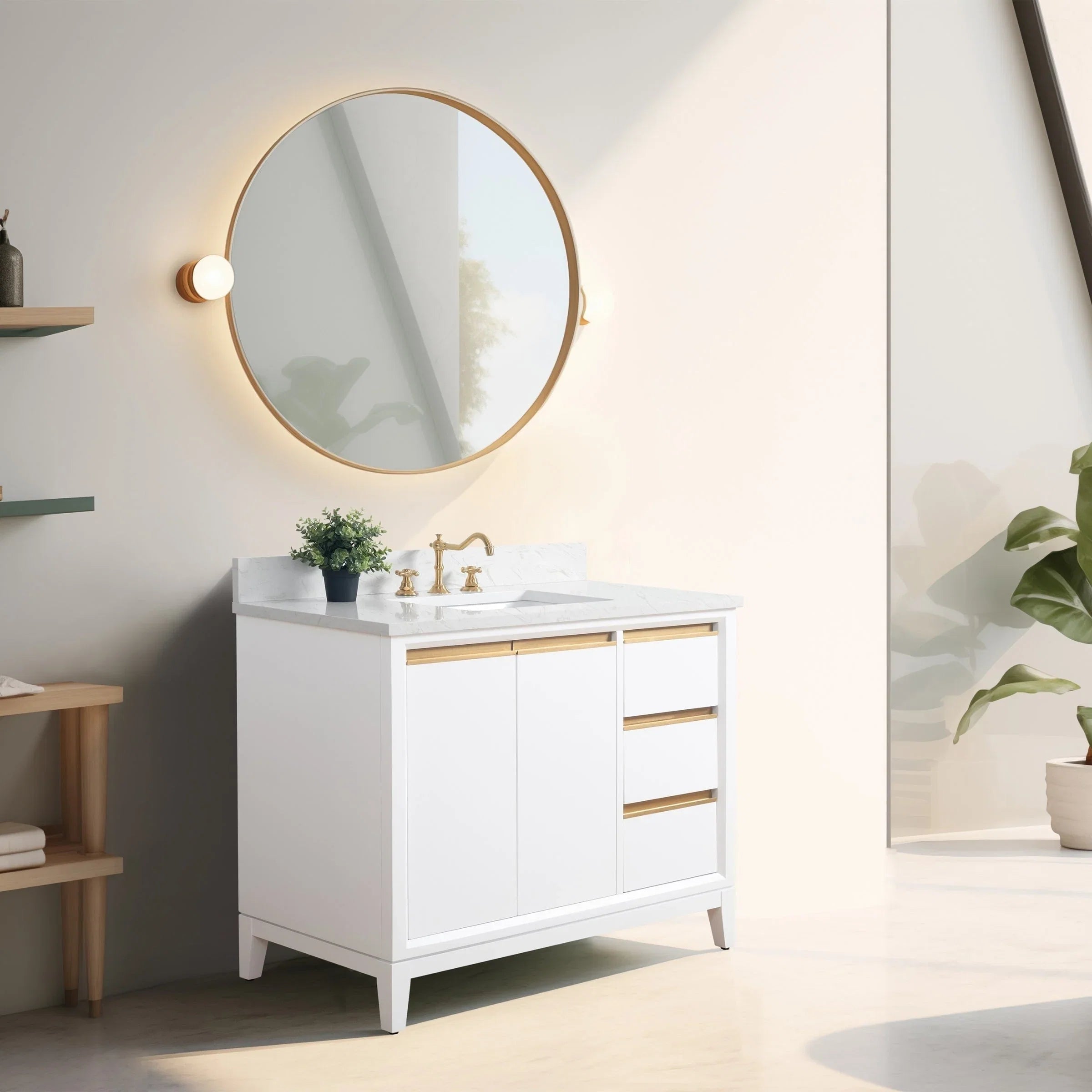 Vanity Art Bathroom Vanity with Ceramic Sink and Engineered Marble Top
